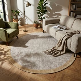 Rund Kurzflor Teppich - Elena Border Braun