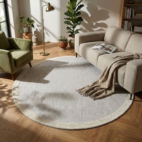 Rund Kurzflor Teppich - Elena Border Taupe