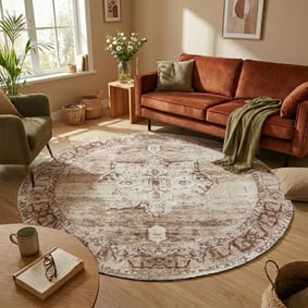 Teppich rund vintage - Kyra Medaillon Braun