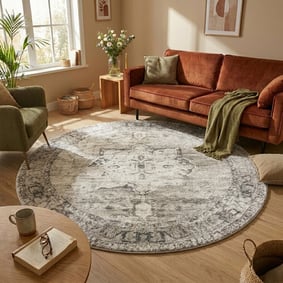 Teppich rund vintage - Kyra Medaillon Creme