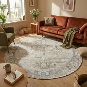 Teppich rund vintage - Kyra Medaillon Taupe