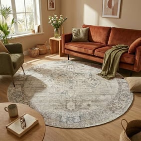Teppich rund vintage - Kyra Medaillon Taupe
