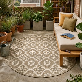In- & Outdoor Teppich Rund - Rio Flower Beige