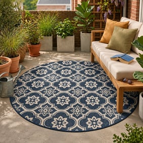 In- & Outdoor Teppich Rund - Rio Flower Blau