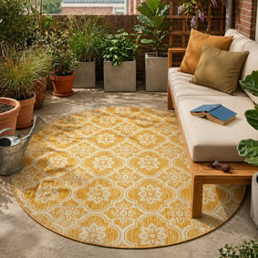 In- & Outdoor Teppich Rund - Rio Flower Gelb