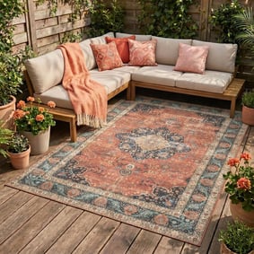 In- & Outdoor Teppich Vintage - Kairo Medaillon Terra Dunkelblau