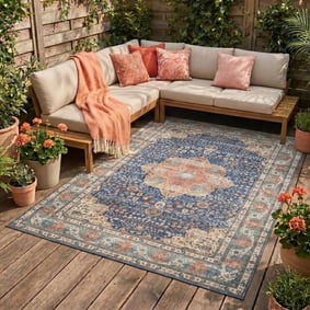In- & Outdoor Teppich Vintage - Kairo Medaillon Dunkelblau Terra