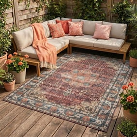 In- & Outdoor Teppich Vintage - Kairo Medaillon Bordeaux