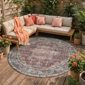 In- & Outdoor Teppich Rund - Kairo Medaillon Bordeaux Rot