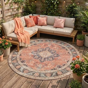 In- & Outdoor Teppich Rund - Kairo Medaillon Terra Dunkelblau