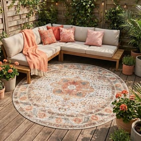 In- & Outdoor Teppich Rund - Kairo Medaillon Creme Bunt