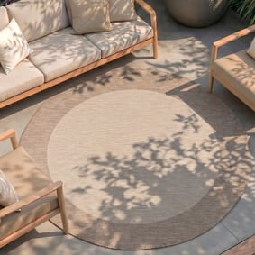 In- & Outdoor Teppich Rund - Sierra Border Creme Beige