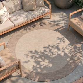 In- & Outdoor Teppich Rund - Sierra Border Creme Beige
