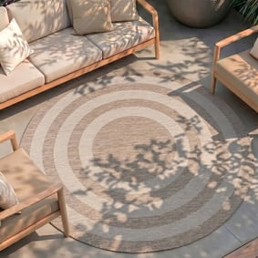 In- & Outdoor Teppich Rund - Sierra Frame Beige Creme