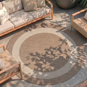 In- & Outdoor Teppich Rund - Sierra Border Beige Creme
