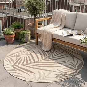 In- & Outdoor Jute Teppich Rund - Nomad Leaves Creme