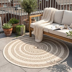 In- & Outdoor Jute Teppich Rund - Nomad Aztec Creme