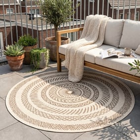 In- & Outdoor Jute Teppich Rund - Nomad Aztec Creme