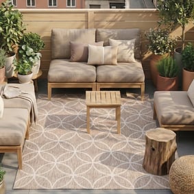 Geometrischer Outdoor Teppich - Faro Ripple Beige