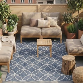 Geometrischer Outdoor Teppich - Faro Ripple Blau