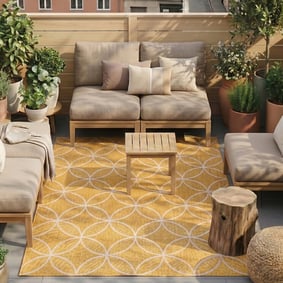 Geometrischer Outdoor Teppich - Faro Ripple Gelb