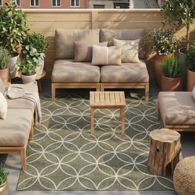 Geometrischer Outdoor Teppich - Faro Ripple Grün  Weiß
