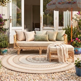 Garten Teppich Rund - Nusa Medallion Beige Creme 