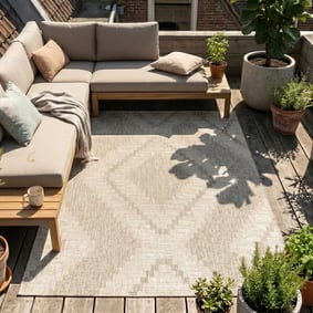 In- & Outdoor Jute Teppich - Atlas Diamond Braun Creme