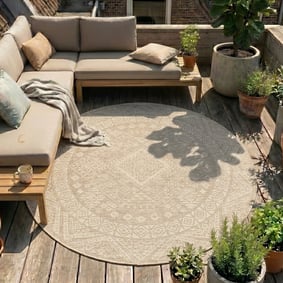 In- & Outdoor Jute Teppich Rund - Atlas Aztec Braun Creme