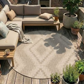 In- & Outdoor Jute Teppich Rund - Atlas Diamond Braun Creme