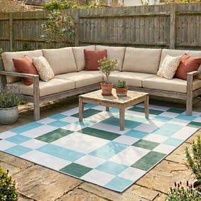 Retro In- & Outdoorteppich - Pop Cubes Grün