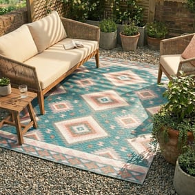 Outdoor Teppich Boho - Vedra Aztec Blau