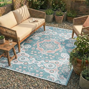 Outdoor Teppich Boho - Vedra Medaillon Blau
