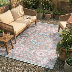 Outdoor Teppich Boho - Vedra Medaillon Rosa