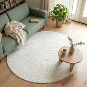 Runder Teppich Wohnzimmer - Charm Waves Weiß