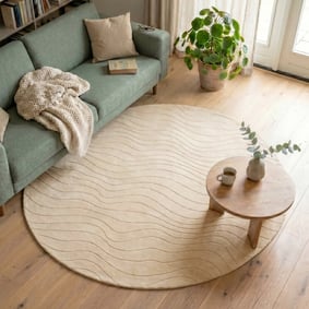 Runder Teppich Wohnzimmer - Charm Waves Beige