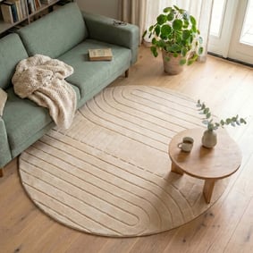Runder Teppich Wohnzimmer - Charm Arches Beige