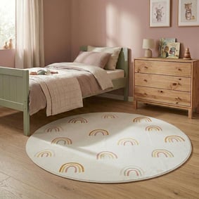 Waschbarer Kinderteppich Rund - Evi Rainbow Bunt