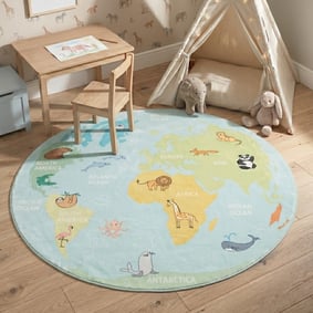 Kinderteppich Rund - Globe Hellblau