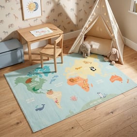 Kinderteppich - Globe Hellblau