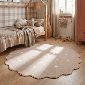 Teppich Kinderzimmer Rund - Cloudy Dots Beige
