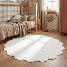 Teppich Kinderzimmer Rund - Cloudy Dots Weiß