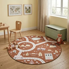 Auto Spielteppich Rund - Rocky Ride Terracotta