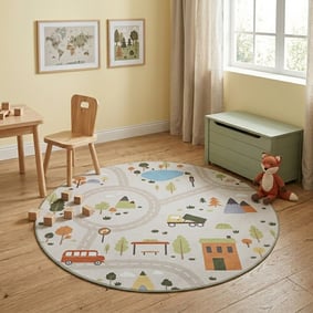Auto Spielteppich Rund - Rocky Ride Grau