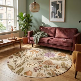 Waschbarer Teppich Rund - Misty Flowers Creme