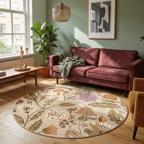 Waschbarer Teppich Rund - Misty Flowers Creme