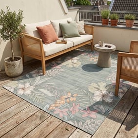 Outdoor Teppich Blumen - Poppy Olivgrün
