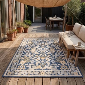 In - & Outdoorteppich - Bloom Oriental Blau