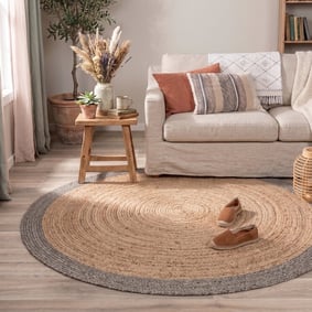 Jute Teppich Rund - Fair Natur Grau