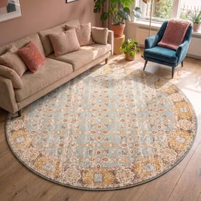 Teppich Vintage Rund - Thirza Oriental Hellblau Bunt